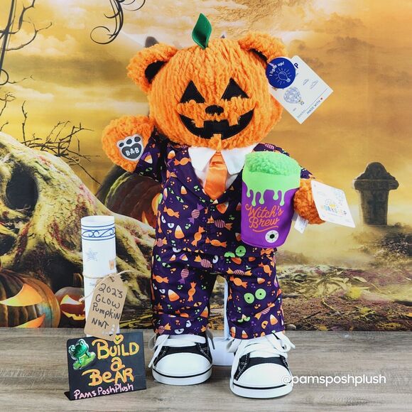 Build A Bear Pumpkin Glow Plush Halloween Jack O'Lantern 2023 Dress Suit Clothes - Picture 12 of 15